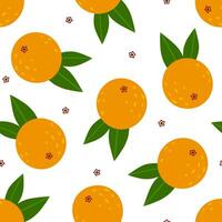 linda verano tropical modelo con naranjas en blanco antecedentes. dibujado en plano estilo agrios frutas en sin costura vector impresión para hembra textil, fondo de pantalla, cocina tela diseño