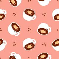 Simple bright pattern with espresso cups and coffee beans. Cute hot drinks vector print drawn in doodle style for menu, package design, textile