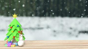 The Snowman and Christmas tree for holiday concept 3d rendering photo