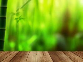 Wooden table on bamboo plant background ai generated photo