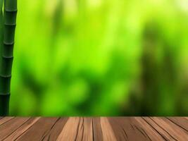 Wooden table on bamboo plant background ai generated photo