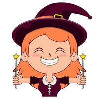 witch holding magic wand smile face cartoon cute vector