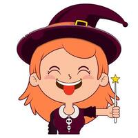 witch holding magic wand playful face cartoon cute vector