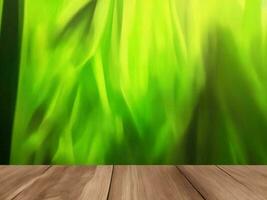 Wooden table on bamboo plant background ai generated photo