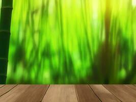 Wooden table on bamboo plant background ai generated photo