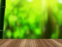 Wooden table on bamboo plant background ai generated photo