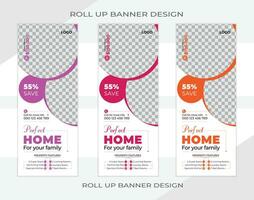 Business Roll up banner design with 3 colors vector