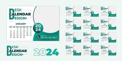 Creative new year date table 2024 desk calendar design template vector