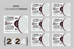 Creative new year date table 2024 desk calendar design template vector