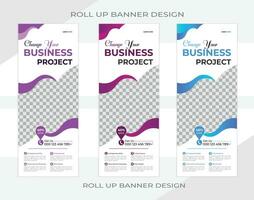 Business Roll up banner design with 3 colors vector
