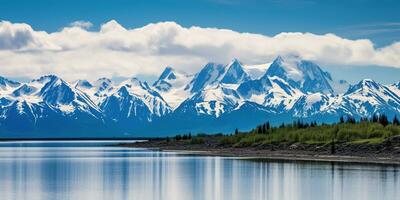 Alaska mountain range wilderness nature landscape snowy mountains wallpaper AI generated photo