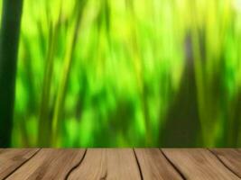 Wooden table on bamboo plant background ai generated photo