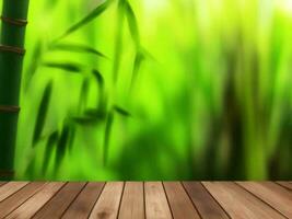 Wooden table on bamboo plant background ai generated photo