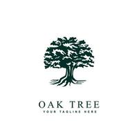 Vector silhouette of oak tree with sun. Nature and ecology logo design template