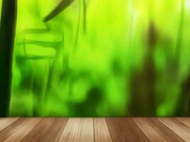 Wooden table on bamboo plant background ai generated photo