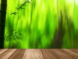 Wooden table on bamboo plant background ai generated photo