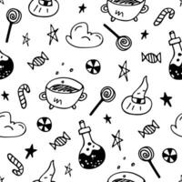 Seamless background Happy Halloween in doodle style vector