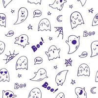 Seamless background of Happy Halloween with ghosts in doodle style vector