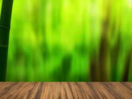 Wooden table on bamboo plant background ai generated photo