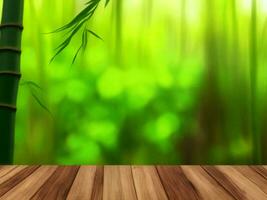 Wooden table on bamboo plant background ai generated photo