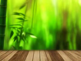 Wooden table on bamboo plant background ai generated photo