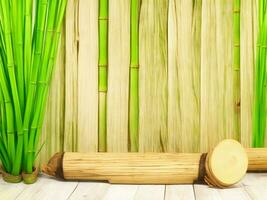 Wooden table on bamboo plant background ai generated photo