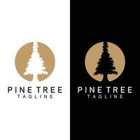 Pine Tree Logo, Vector Design Illustration Template Evergreen Tree Vintage Silhouette Forest