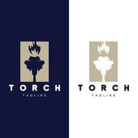 Torch Flame Logo Simple Vector Design Retro Illustrator Template