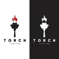 Torch Flame Logo Simple Vector Design Retro Illustrator Template