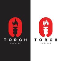 Torch Flame Logo Simple Vector Design Retro Illustrator Template