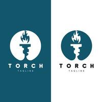 Torch Flame Logo Simple Vector Design Retro Illustrator Template