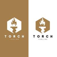 Torch Flame Logo Simple Vector Design Retro Illustrator Template