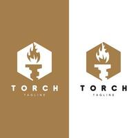 Torch Flame Logo Simple Vector Design Retro Illustrator Template