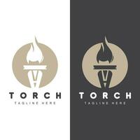 Torch Flame Logo Simple Vector Design Retro Illustrator Template