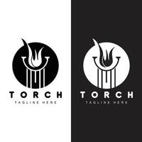 Torch Flame Logo Simple Vector Design Retro Illustrator Template