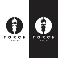 Torch Flame Logo Simple Vector Design Retro Illustrator Template