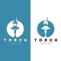 Torch Flame Logo Simple Vector Design Retro Illustrator Template