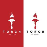 Torch Flame Logo Simple Vector Design Retro Illustrator Template