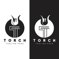 Torch Flame Logo Simple Vector Design Retro Illustrator Template