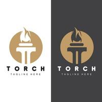 Torch Flame Logo Simple Vector Design Retro Illustrator Template