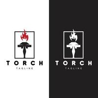 Torch Flame Logo Simple Vector Design Retro Illustrator Template