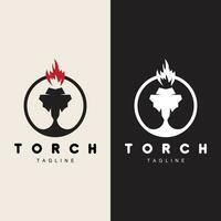 Torch Flame Logo Simple Vector Design Retro Illustrator Template