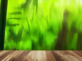 Wooden table on bamboo plant background ai generated photo