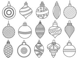 Christmas ornaments set with balls, snowflakes, hats, star, Christmas tree, orange, sock, gift, drink and garlands. Vector icons for business and holidays