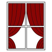 Window with white frame and red curtains, interior cozy home vector