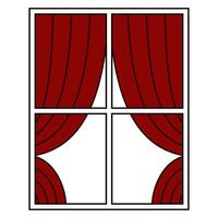 Window with white frame and red curtains, interior cozy home vector