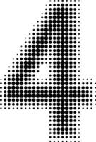 Halftone effect numbers. Dotted font  numbers 4 four vector