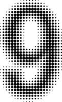 Halftone effect numbers. Dotted font  numbers 9 nine vector