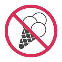 No ice cream sign iin red round frame. Prohibiting ice cream. No food icon. Vector illustration Vector illustration