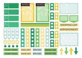 suave verde y amarillo vistoso semanal planificador pegatinas conjunto para agenda, computadora portátil, diario. a5 formato. vector
